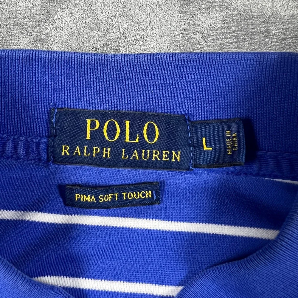 Polo Ralph Lauren Pima Soft Touch Polo Shirt Mens Large Blue White‎ Stripe
